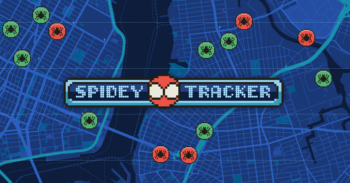 Spidey Tracker interface over a city map